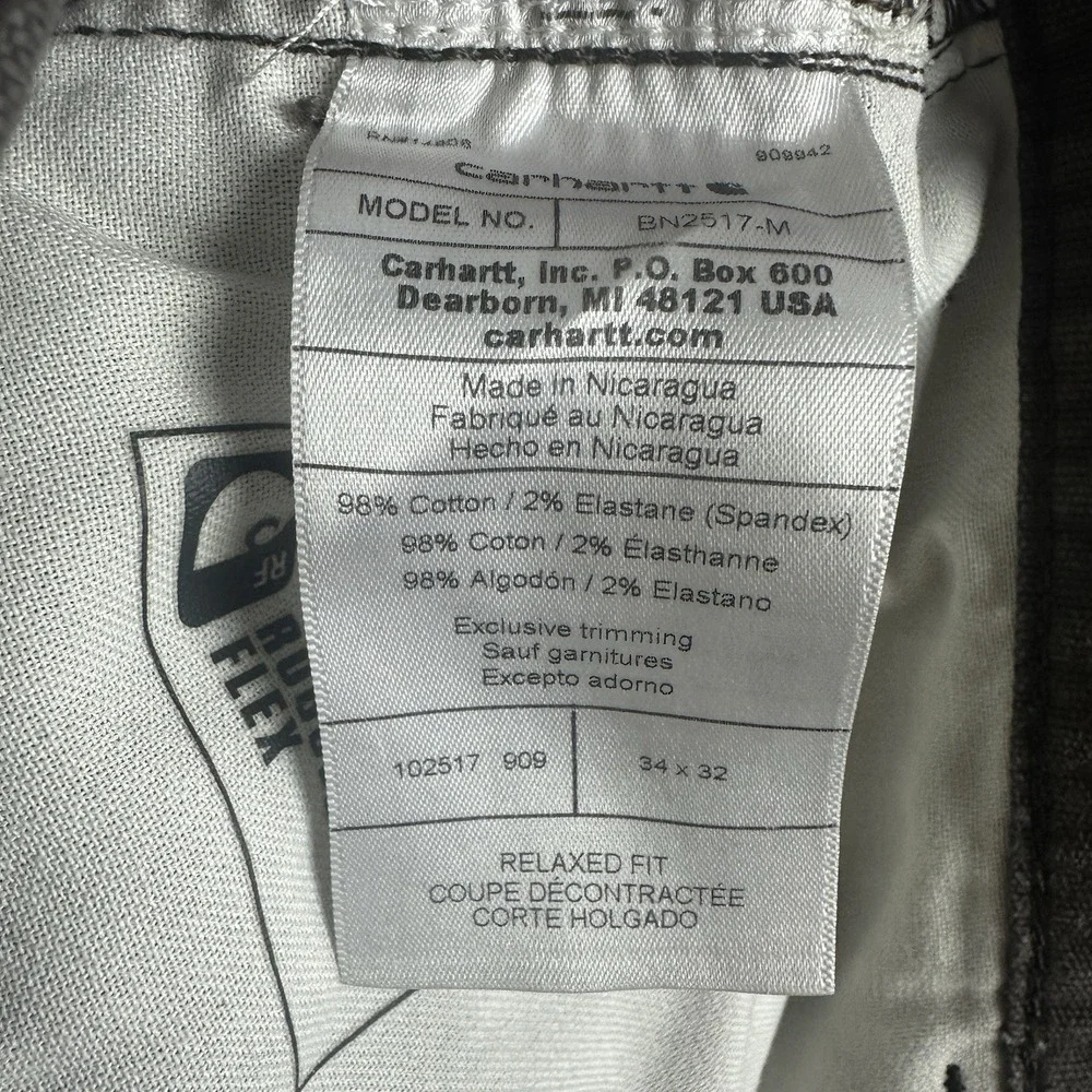 Carhartt Jeans Mens 34x32 Brown Denim Workwear Cargo Pocket Relaxed Rugged Flex